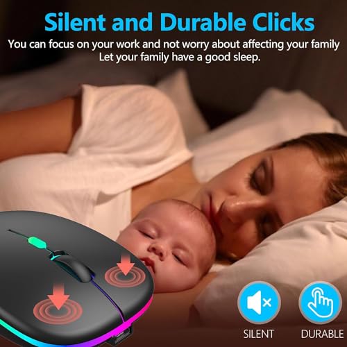 BQSS Wireless Mouse, LED Slim Silent Mice, 2.4G Portable Office Optical Mouse with USB Receiver & Type-C Adapter, 3 Adjustable DPI for Laptop, Computer, PC, Notebook, Desktop (Black)