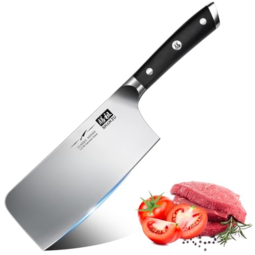 - SHAN ZU Cleaver Knife | Japanese Kitchen Knives | 7 Inch | High-Carbon | German Butcher Chef Knife -