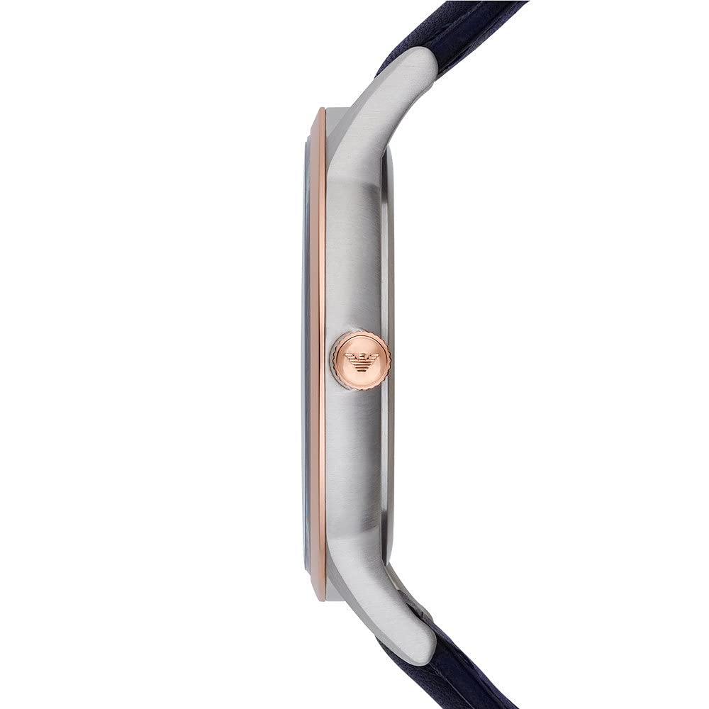 - Emporio Armani Watch for Men | Two Hand Date Movement | 43 mm Silver Stainless Steel Case with a Leather Strap | AR11188 -