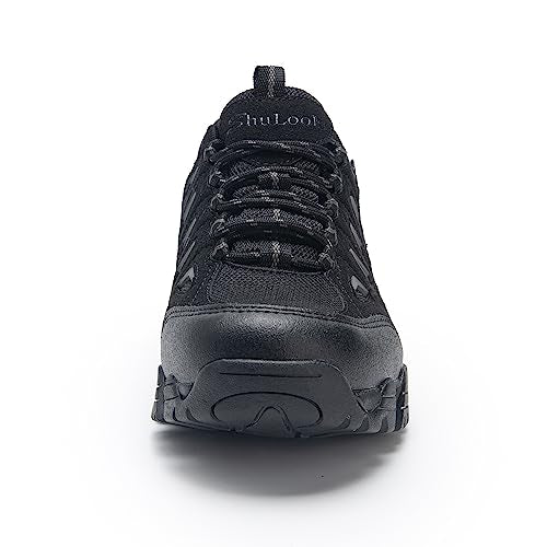- SHULOOK Walking Shoes | Mens Waterproof Hiking Shoes | Non Slip | Lightweight |  Black/Grey -