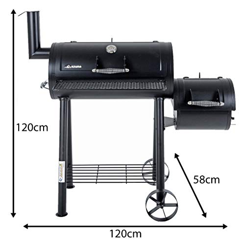 Azuma Bandit Barrel BBQ Charcoal Grill Wood Smoker Firebox Black Steel Portable Barbecue
