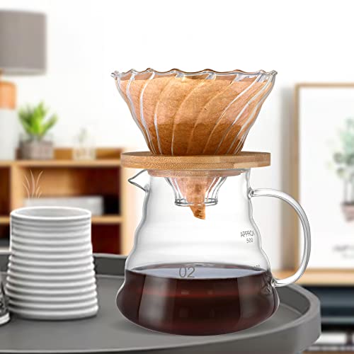 - SuproBarware Pour over Coffee Maker Set | Manual Glass Coffee Filter with Dripper Glass Coffee Filters | 500ML | 40 Paper Filters -