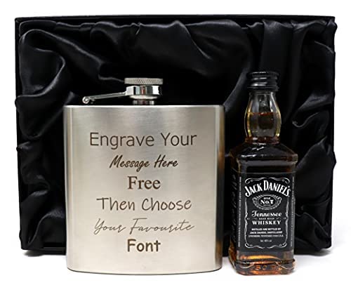 - Personalised Silver Hip Flask & Miniature Alcohol -