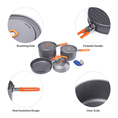 - Fire-Maple Feast 4 Camping Cookware Set | Outdoor Cooking kit with Pot Kettle Pan Bowls and Spatula -