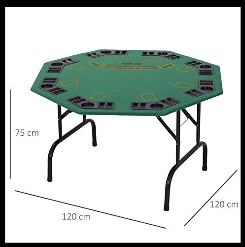 - HOMCOM 8 Player Folding Games Poker Table | Chip Cup Holder | Steel Base | Felt Top | Octagon -