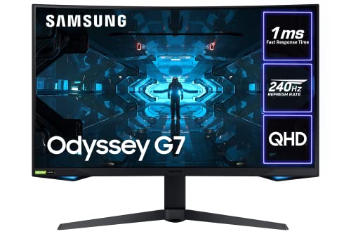 - Samsung Odyssey G7 | 27" | 1000R Curved Gaming Monitor | 240Hz, 1ms, 1440p QHD, Gsync, QLED, HDR600, HDMI, Displayport, USB | Black -