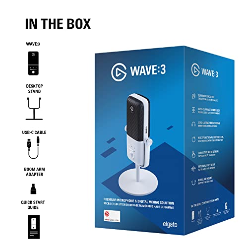 - Elgato Wave | 3 White | Premium Studio Quality USB Condenser Microphone -
