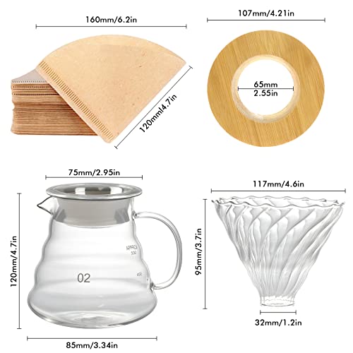 - SuproBarware Pour over Coffee Maker Set | Manual Glass Coffee Filter with Dripper Glass Coffee Filters | 500ML | 40 Paper Filters -