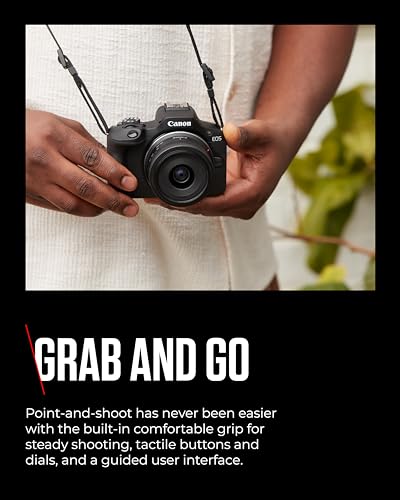 Canon EOS R100 - Compact Mirrorless Digital Camera - 24.1 MP, 4K Resolution - Dual Pixel CMOS AF, DIGIC 8 Processor - 6.5 FPS Continuous Shooting - Face & Eye Detection, Bluetooth, Wi-Fi, GPS