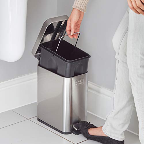 BLACK+DECKER BXBNOOO5E 5L Metallic Grey Pedal Bin with Soft Close Lid, Stainless Steel, 30cm x 14cm x 29cm (Packaging may vary)