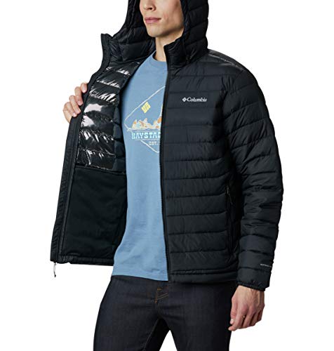 Columbia Men's Powder Lite Hooded Jacket Hooded Puffer Jacket, BLACK, Size L