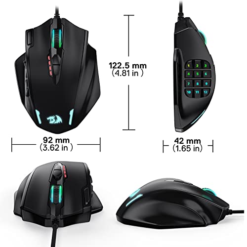 - Redragon M908 Impact RGB LED MMO Mouse | Side Buttons | Optical Wired Gaming Mouse -