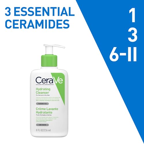 CeraVe Hydrating Cleanser for Normal to Dry Skin 236 ml with Hyaluronic Acid and 3 Essential Ceramides