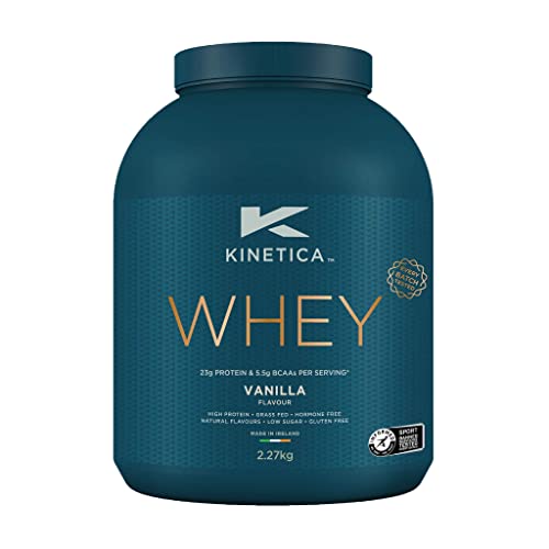 - Kinetica Vanilla Whey Protein Powder | 2.27kg | 23g Protein per Serving | 76 Servings -
