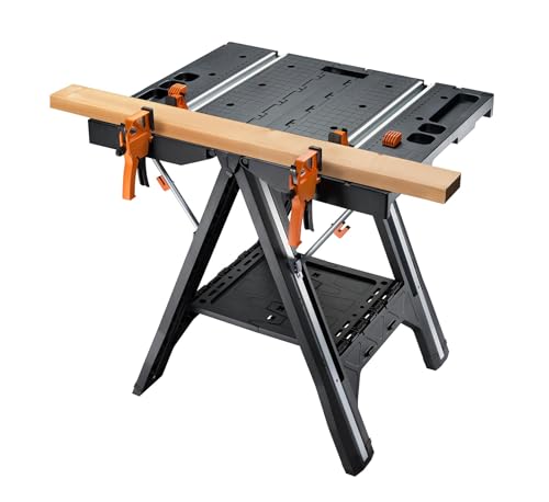 - Worx Pegasus WX051 Versatile Multi Function Folding Work Table & Sawhorse with Quick Clamps and Holding Pegs