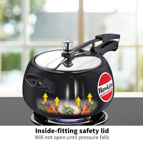 - Hawkins Contura Black 5 Litre Pressure Cooker | Hard Anodized Cooker | Handy Cooker -