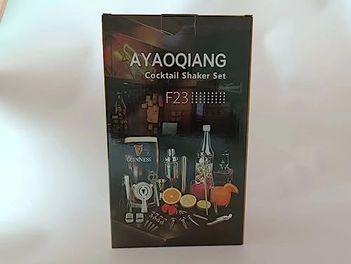 AYAOQIANG Cocktail Shaker Set with Stand,Cocktail Set for Beginer,750ml Stainless Steel Shaker for Cocktail,Home Bar Cocktail Tool Kit with Bamboo Display Stand