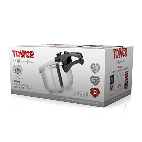 - Tower T80245 Stainless Steel Pressure Cooker | Steamer Basket | 3 Litre -