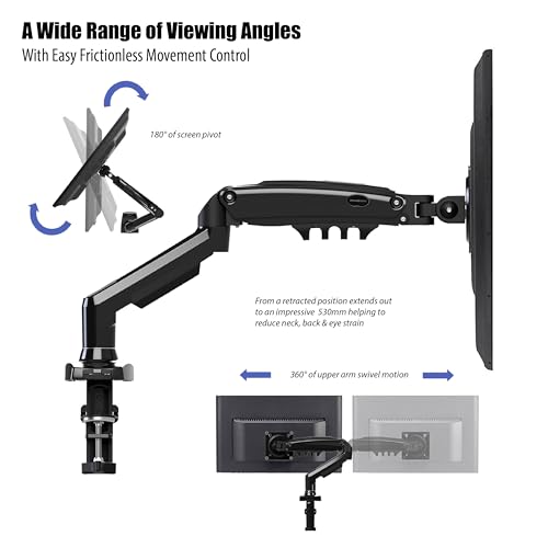- Invision PC Monitor Arm Ergonomic Height Adjustable Gas Assisted Full Motion | Single Arm Desktop Clamp Mount for 17–27” Screens with Tilt Swivel Extend | VESA 75mm/100mm Weight 2kg-6.5kg (MX150) -