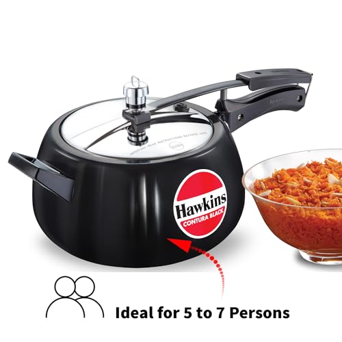 - Hawkins Contura Black 5 Litre Pressure Cooker | Hard Anodized Cooker | Handy Cooker -