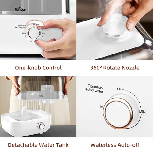 Bear 5L Top Fill Humidifier for Bedroom, 35-Hour Run Time, with Aromatherapy Tray, Ultra Quiet, 360° Expandable Steam Nozzle,Automatic Shut Off, White