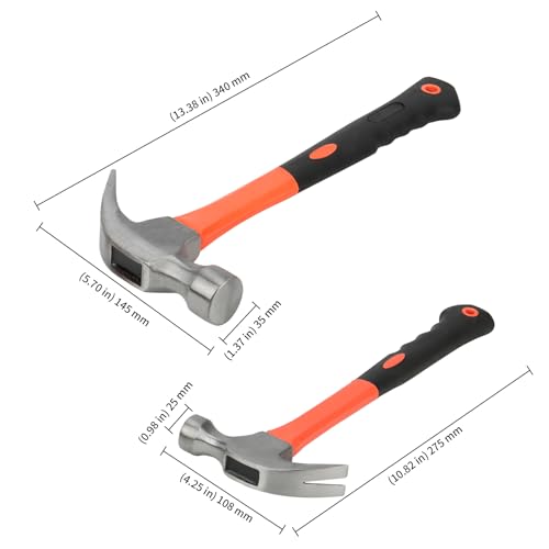 - KEILEOHO 2 Piece Claw Hammer Set | 8oz 24oz Steel Hammer with Non Slip Handle -