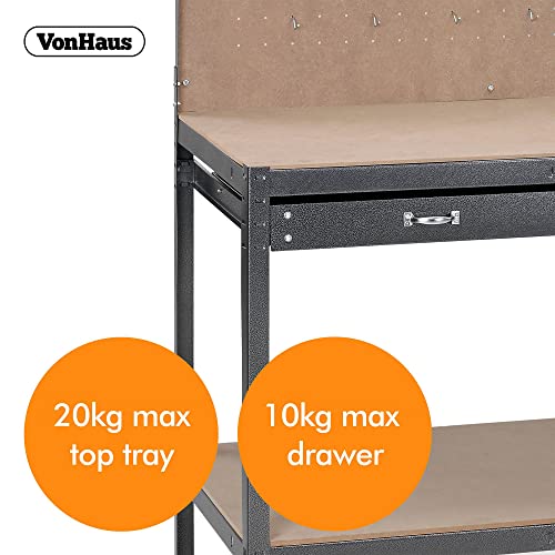 - VonHaus Garage Work Bench with Pegboard - Metal and Wooden Workbenches - Suitable for Most Garage Equipment - Garage Workbench Containing - Storage Drawer