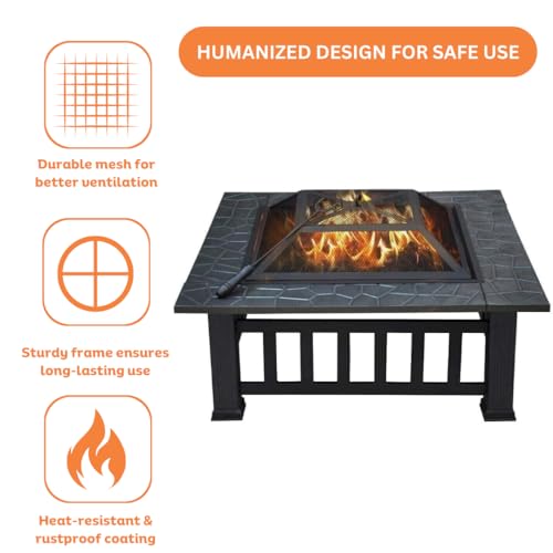 - Garden Mile Large Circular Fire Pits for Garden | Firepit Black Heat Resistant Fire Pit Patio Stove Outdoor Fireplace Barbeque | Rain Cover -