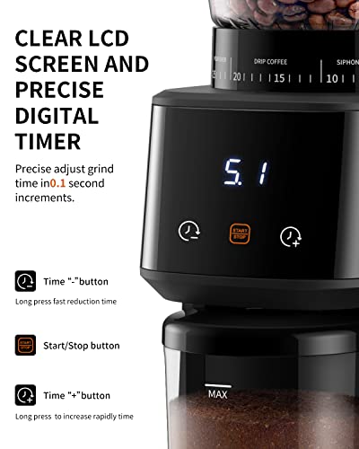 - SHARDOR Conical Burr Coffee Grinder | Electric | 31 Precise Grind Settings | For Espresso/Drip/Pour Over/Cold Brew/French Press | LCD Screen And Digital Timer | Black -