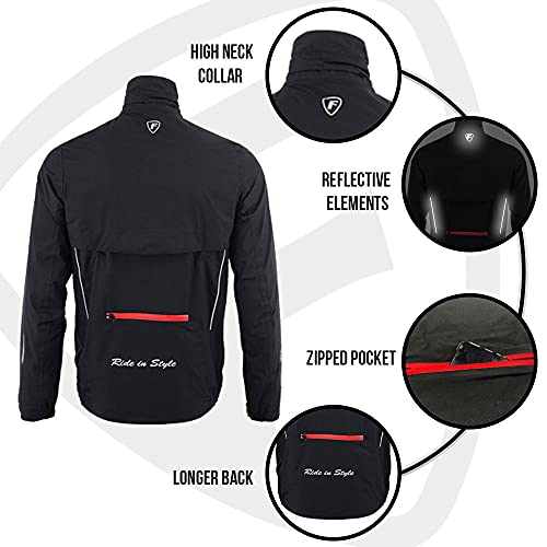 - FDX Men’s Waterproof Cycling Jacket | Windproof Hi Viz biking top -