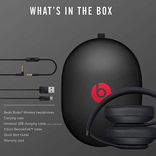 beats Studio3 Wireless Noise Cancelling Over-Ear Headphones - Apple W1 Headphone Chip, Class 1 Bluetooth, Active Noise Cancelling, 22 Hours Of Listening Time - Matte Black