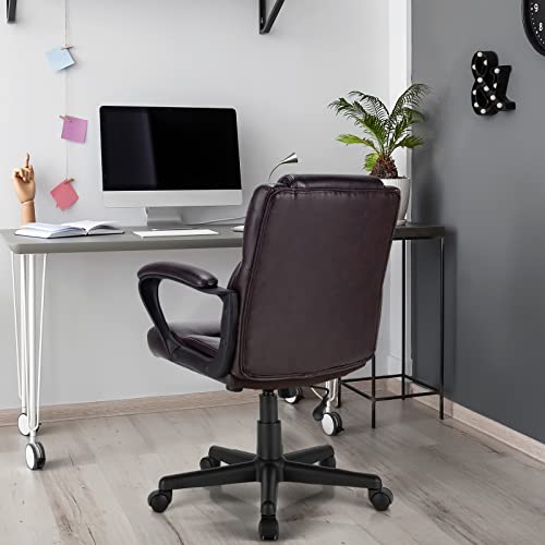 COSTWAY 300/330/400/500LBS Big & Tall Executive Office Chair, Height Adjustable Leather Computer Desk Chair with Rocking Backrest & Arms, Home Office Ergonomic Swivel Task Chair (330LBS, Brown)