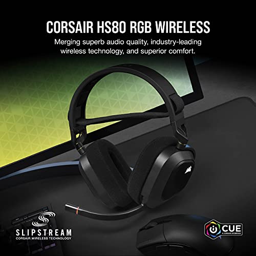 CORSAIR HS80 RGB Over Ear WIRELESS Multiplatform Gaming Headset – Dolby Atmos – Omni-Directional Microphone – iCUE Compatible – PC, Mac, PS5, PS4 – Carbon