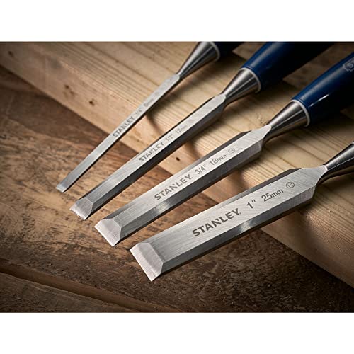 - STANLEY 4 Piece Chisel Set | Includes 6 12 18 25 mm | High Carbon Steel Blade Chisels with Sharpening Stone and Oil -