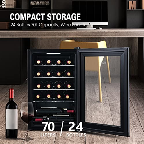 - HCK 70L Wine Cooler with Glass Door 24 Bottles | Freestanding Undercounter Fridge | Quiet Wine Fridges Beer Drinks Cabinet -