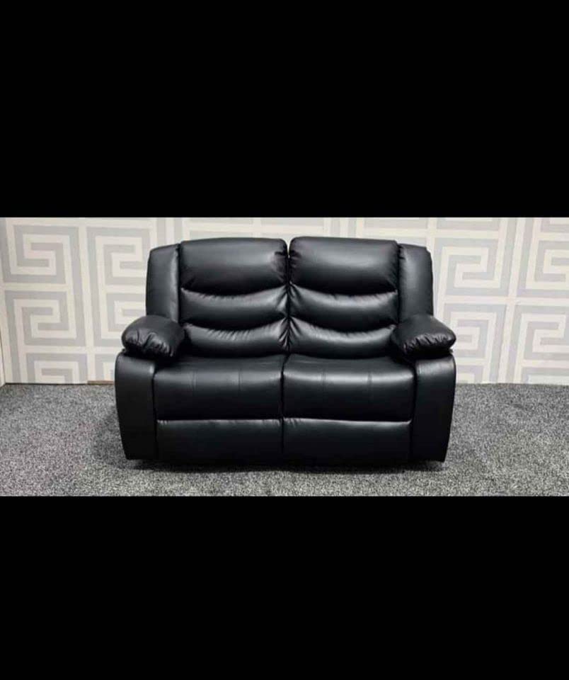 - Roma Leather Recliner Sofa with Cupholders | 2 Seater Sofa | Black (2 Seater) -