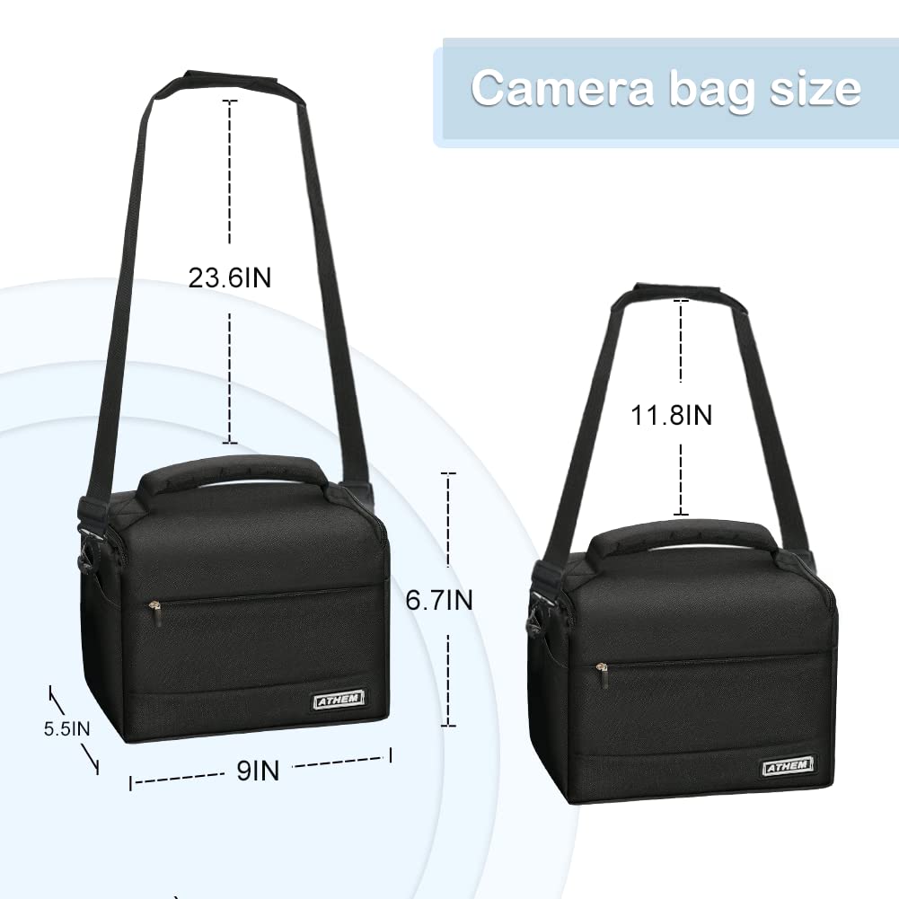 ATHEM SLR Camera Bag, Large Capacity Waterproof Shockproof Single Camera Shoulder Bag, Camera Case Bag, Camera Bags for DSLR and Lenses, with Waterproof Cover