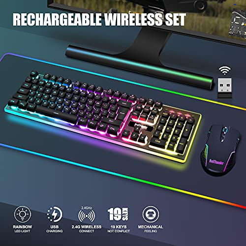 - RedThunder K10 Wireless Gaming Keyboard and Mouse Combo | LED Backlit Rechargeable -