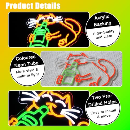 - OYCGZV Beer Cat Neon Light Sign | Drink Cat Neon Sign for Wall Decor -