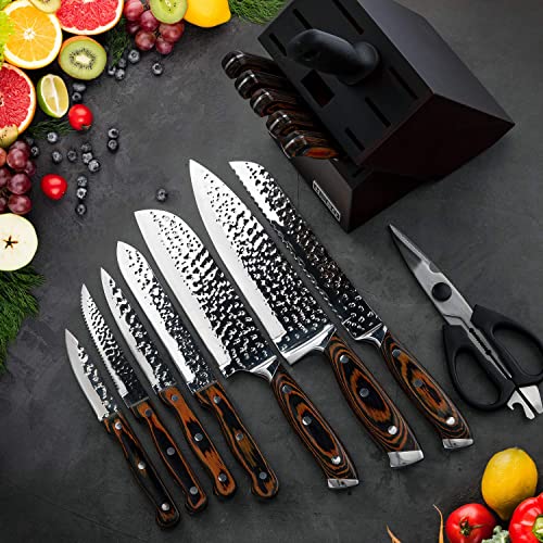 15-Piece Japanese Chef Knife Set with Sharpener, Block Wooden, HOBO Japan High Carbon Stainless Steel Boxed Kitchen Knife, Color Wooden Handle