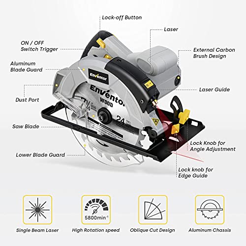 - Enventor Circular Saw | 1200W 5800RPM Pure Copper Motor Electric Circular Saws -