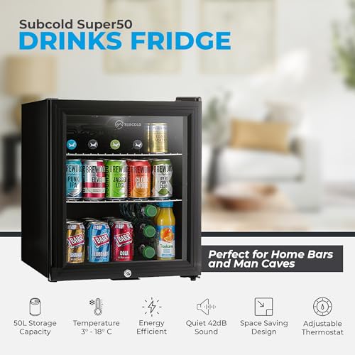- Subcold Super50 LED | Mini Fridge Black | 50L Beer, Wine & Drinks Fridge -