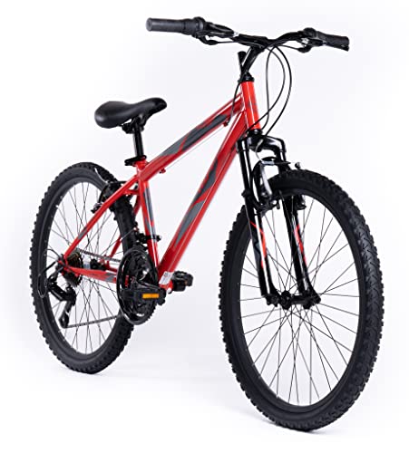 - Huffy Stone Mountain Kids | 24 Inch Wheel | 21 Speed | Hardtail Red Mountain Bike -