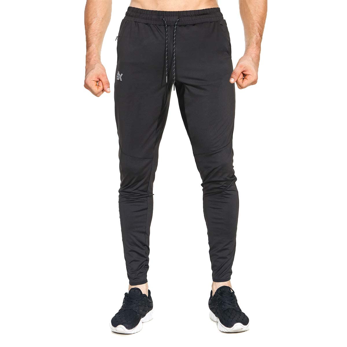 BROKIG Mens Lightweight Tracksuit Bottoms Elastic Sports Trousers Gym Running Joggers(Black,Large)