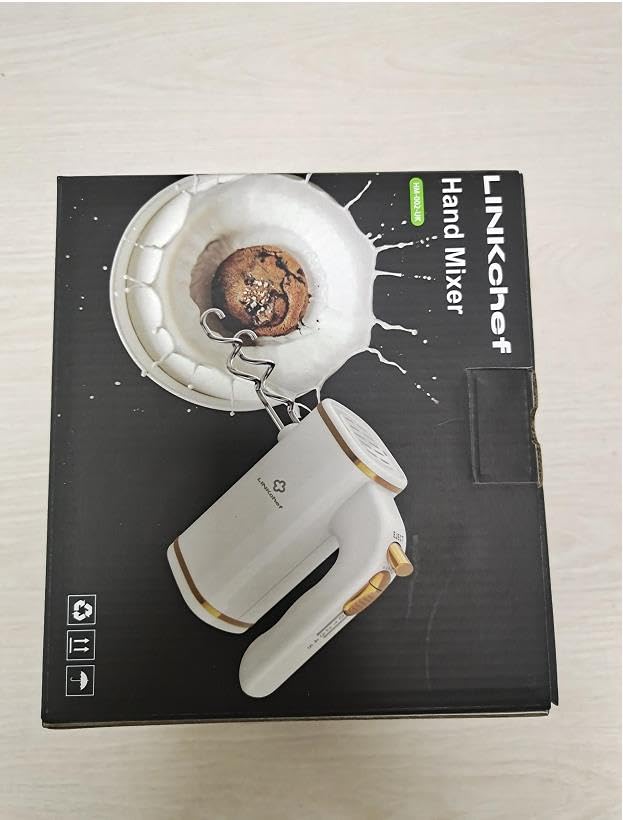 - LINKChef Anti-Splash Hand Mixer Electric Whisk with Storage Base | 5-Speed White Electric Hand Whisk for Baking | 450W -