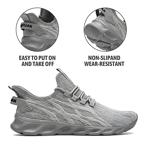 CAIQDM Mens Trainers Running Shoes Leisure Sneakers Mesh Walking Gym Tennis Shoes Lightweight Breathable Sports Outdoor Fitness Jogging Grey 8 UK