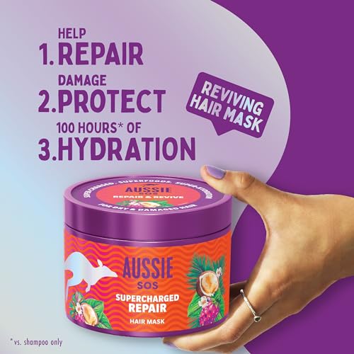 Aussie SOS Supercharged Repair Hair Mask 500ml for Dry and Damaged Hair. Helps Repair and Protect Against Damage Leaving Hair Soft, Smooth and Hydrated for 100 Hours. Vegan Formula