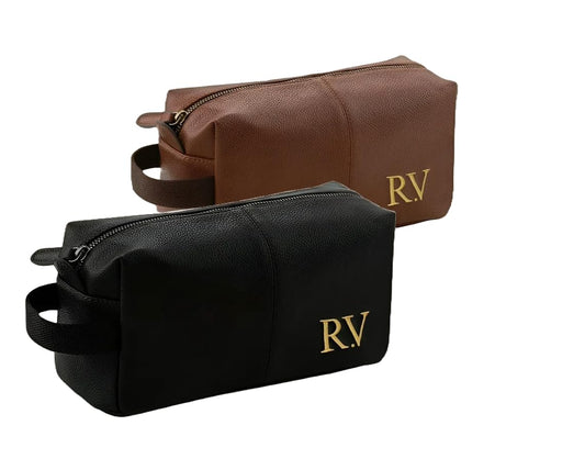 - Personalised Embroidered Men's Leather Wash Bag with Strap -