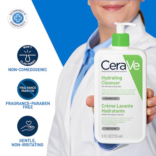 CeraVe Hydrating Cleanser for Normal to Dry Skin 236 ml with Hyaluronic Acid and 3 Essential Ceramides