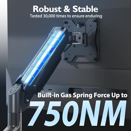 BONTEC Single Arm Monitor Desk Mount for 13-34 inch Screen, Tilt, Swivel, Rotation, Ergonomic Gas Spring Monitor Stand with Cable Management, VESA 75/100mm